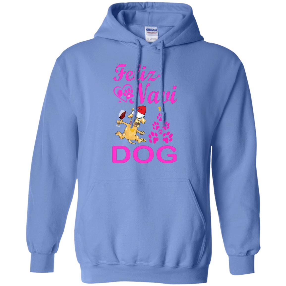Sweatshirts Carolina Blue / S WineyBitches.Co "Feliz Navi Dog" Pullover Hoodie 8 oz. -Pink Lettering WineyBitchesCo