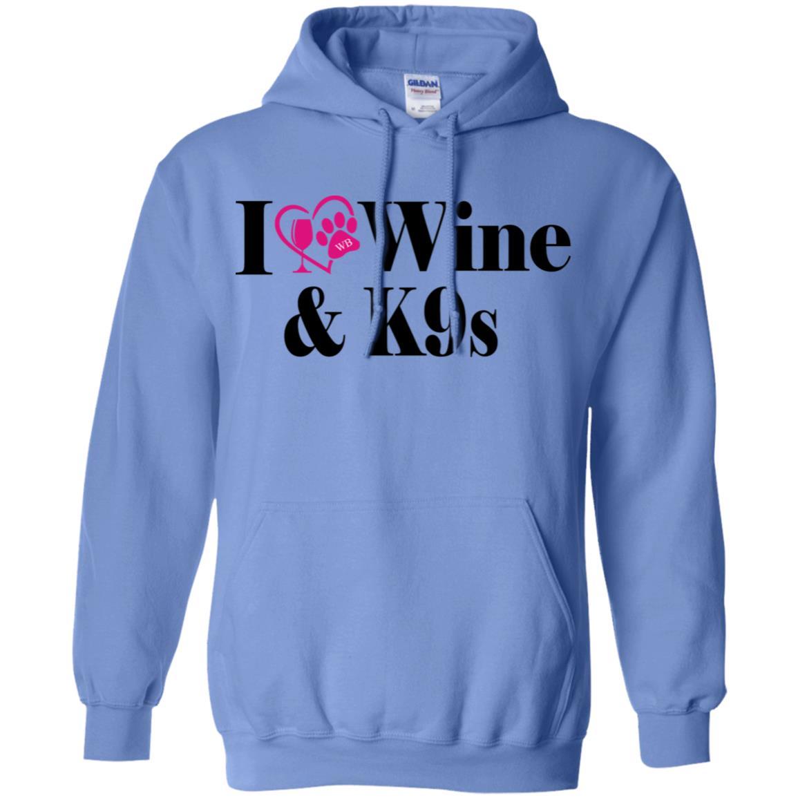Sweatshirts Carolina Blue / S WineyBitches.Co "I Love Wine and K9s" Pullover Hoodie 8 oz. WineyBitchesCo