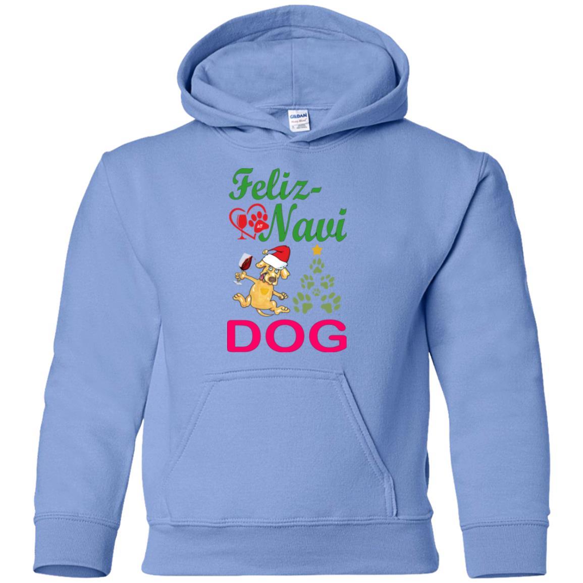 Sweatshirts Carolina Blue / YS WineyBitches.co Feliz Navi Dog Youth Pullover Hoodie WineyBitchesCo