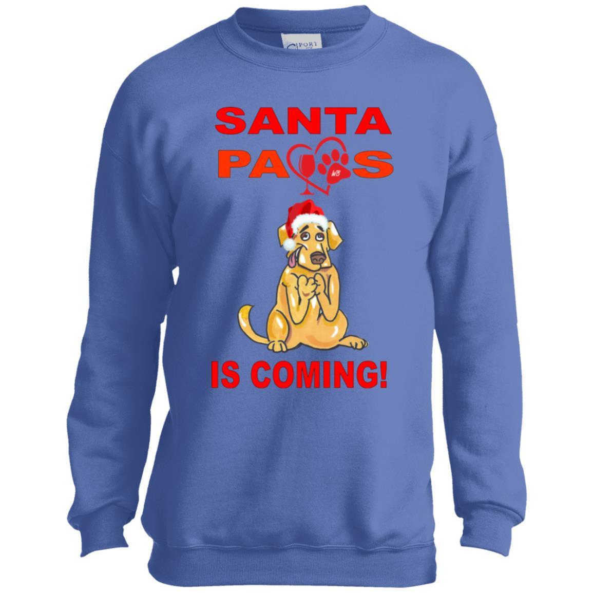 Sweatshirts Carolina Blue / YXS WineyBitches.co Santa Paws Is Coming Youth Crewneck Sweatshirt WineyBitchesCo