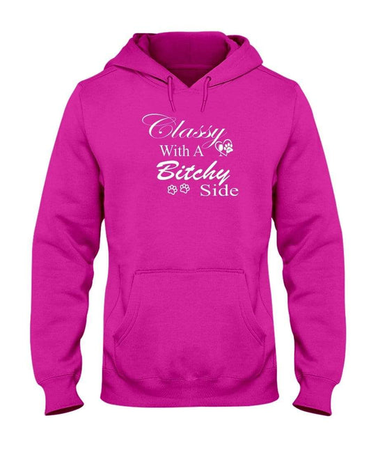 Sweatshirts Cyber Pink / S Winey Bitches Co "Classy with a Bitchy Side" White Letters 50/50 Hoodie WineyBitchesCo