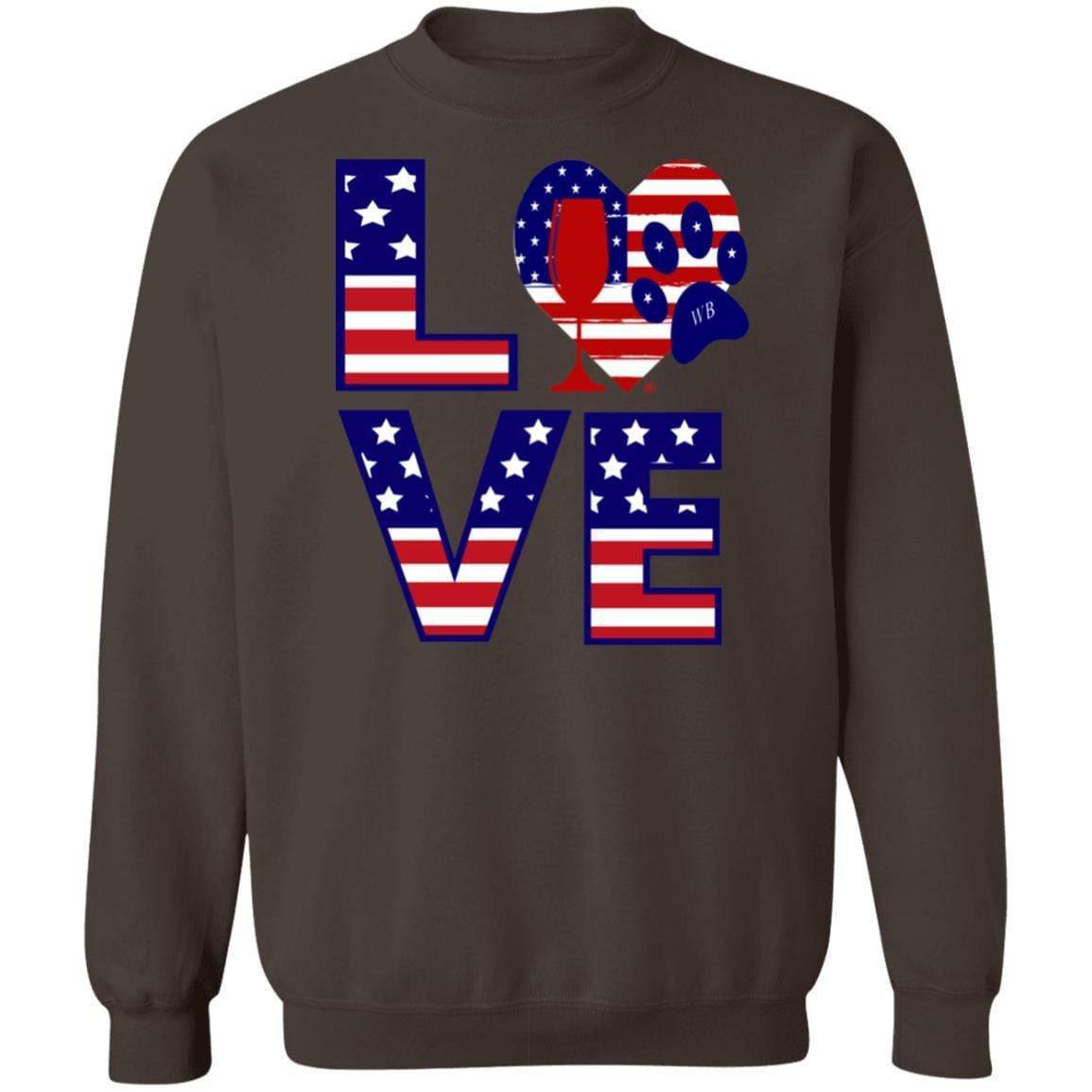 Sweatshirts Dark Chocolate / S Winey Bitches Co "American Love Paw" Crewneck Pullover Sweatshirt  8 oz. WineyBitchesCo