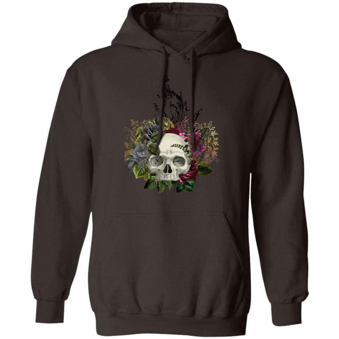 Sweatshirts Dark Chocolate / S Winey Bitches Co Floral Skull Design #1 Pullover Hoodie 8 oz. WineyBitchesCo