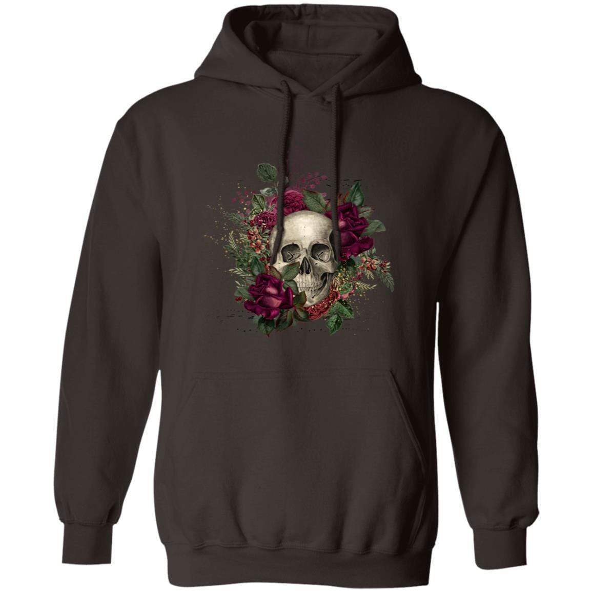 Sweatshirts Dark Chocolate / S Winey Bitches Co Floral Skull Design #2 Pullover Hoodie 8 oz. WineyBitchesCo