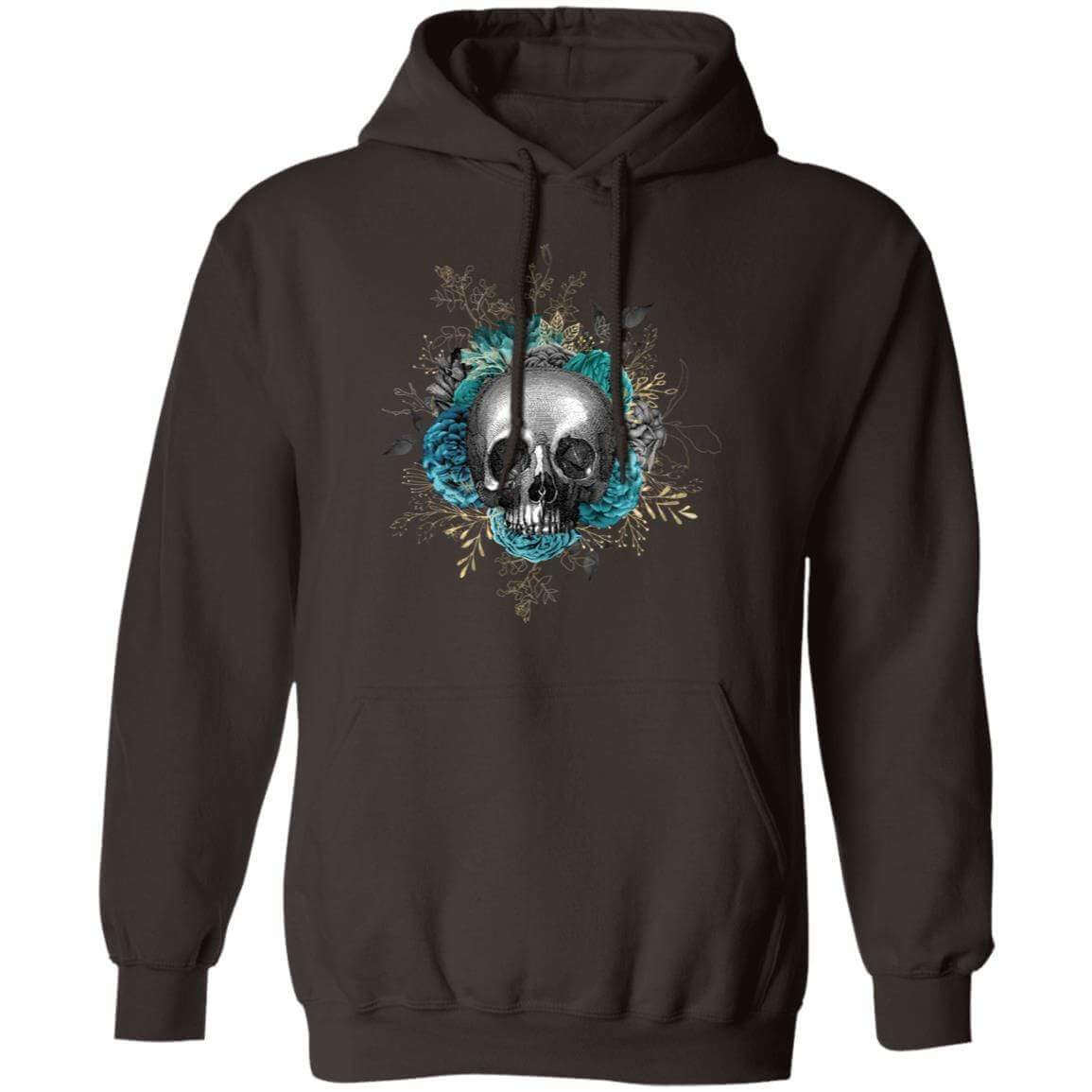 Sweatshirts Dark Chocolate / S Winey Bitches Co Floral Skull Design #3 Pullover Hoodie 8 oz. WineyBitchesCo