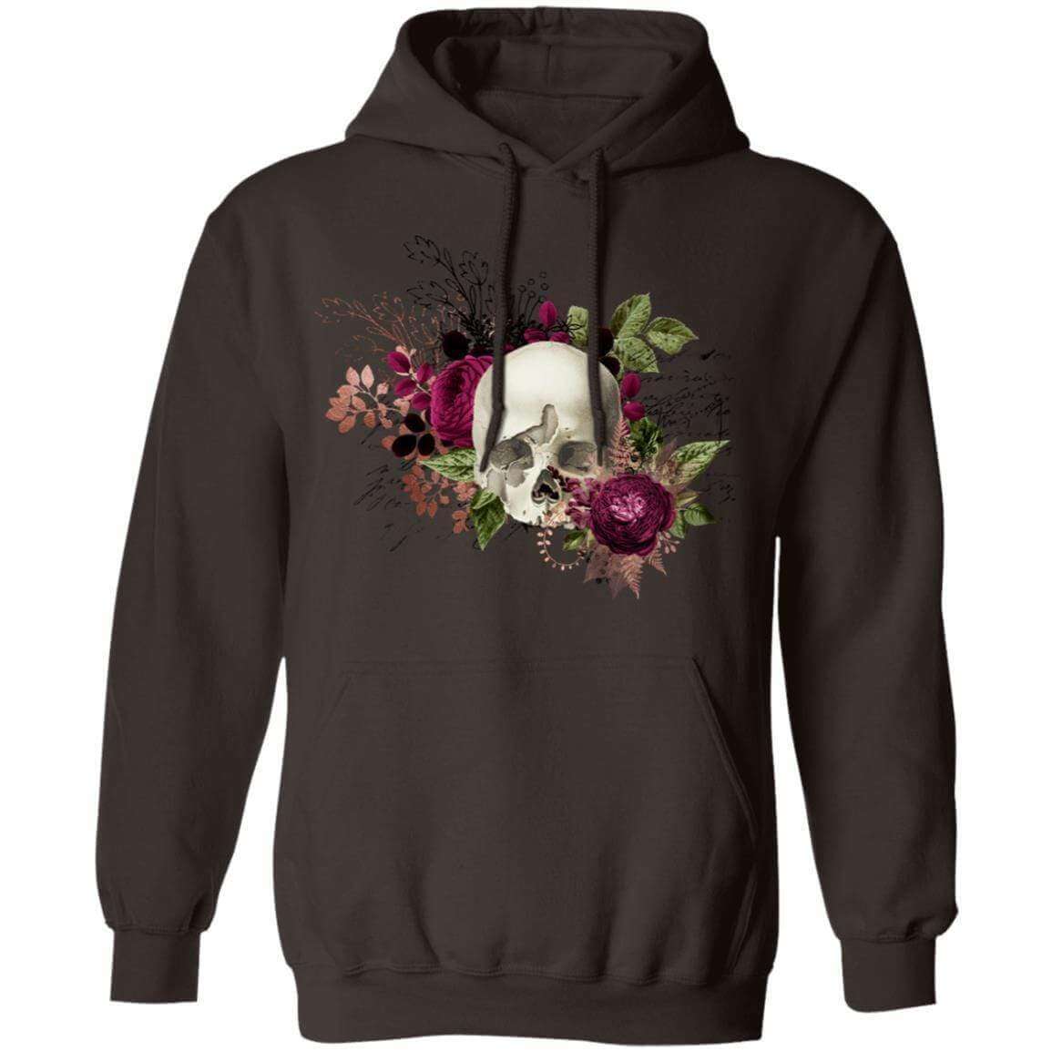 Sweatshirts Dark Chocolate / S Winey Bitches Co Floral Skull Design #6 Pullover Hoodie 8 oz. WineyBitchesCo