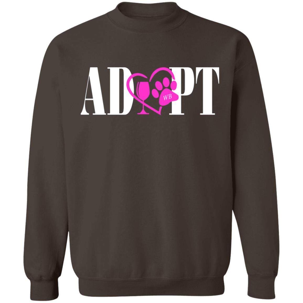 Sweatshirts Dark Chocolate / S WineyBitches.Co “Adopt” Gildan Crewneck Pullover Sweatshirt  8 oz.-Pink Heart-Wht Lettering WineyBitchesCo