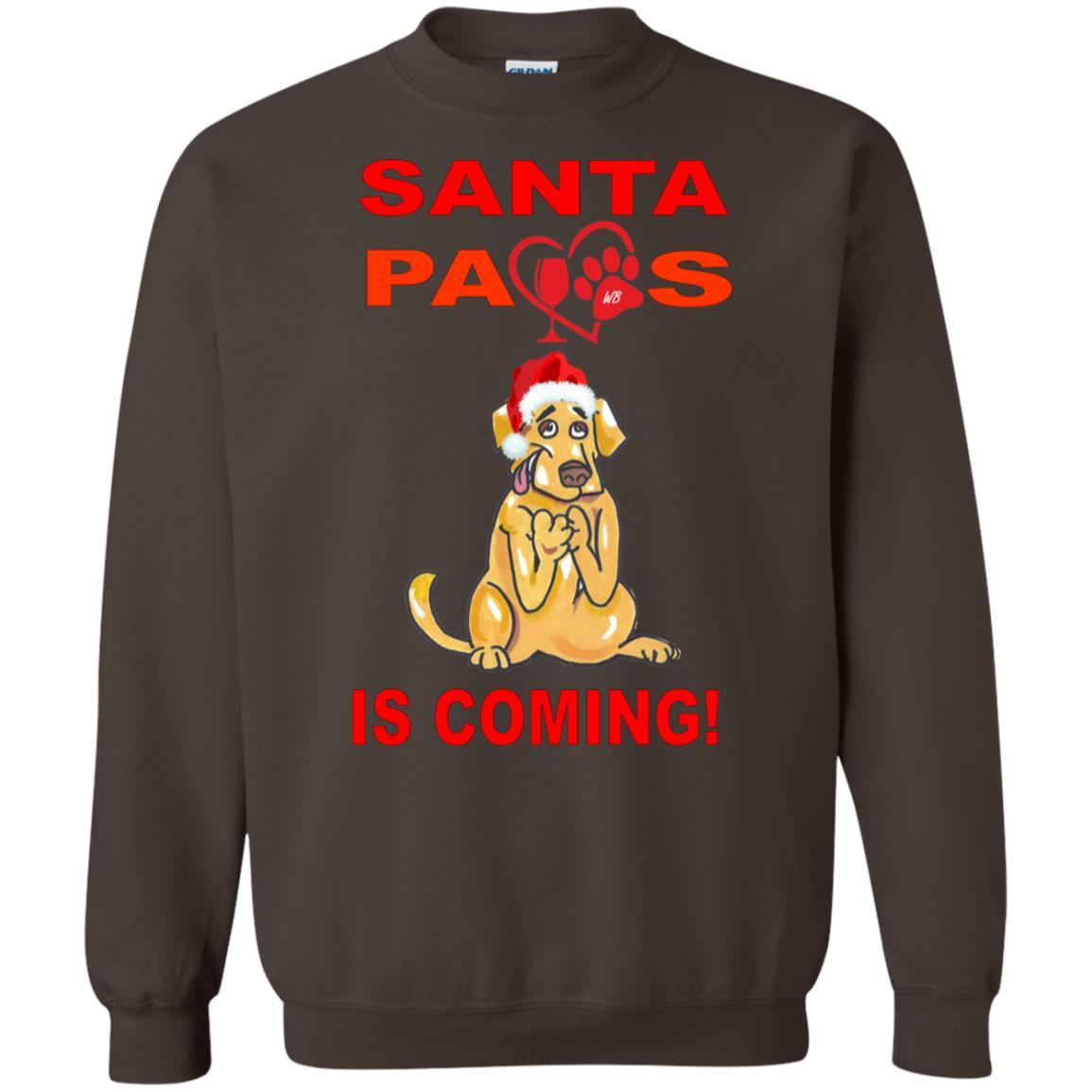 Sweatshirts Dark Chocolate / S WineyBitches.co "Santa Paws Is Coming" Crewneck Pullover Sweatshirt  8 oz. WineyBitchesCo