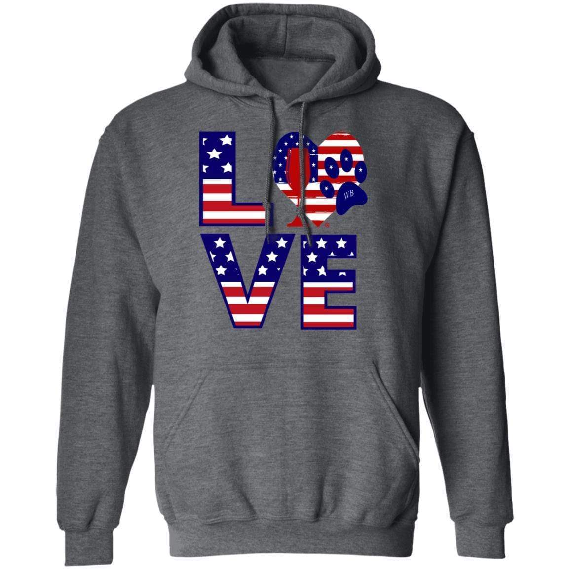 Sweatshirts Dark Heather / S Winey Bitches Co "American Love Paw" Pullover Hoodie 8 oz. WineyBitchesCo