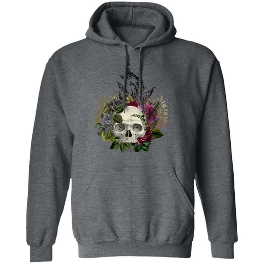 Sweatshirts Dark Heather / S Winey Bitches Co Floral Skull Design #1 Pullover Hoodie 8 oz. WineyBitchesCo