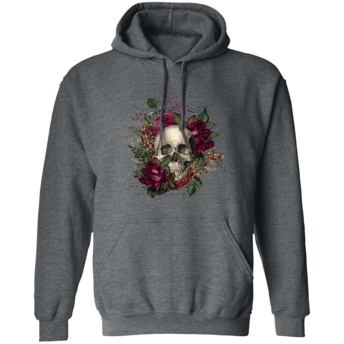 Sweatshirts Dark Heather / S Winey Bitches Co Floral Skull Design #2 Pullover Hoodie 8 oz. WineyBitchesCo