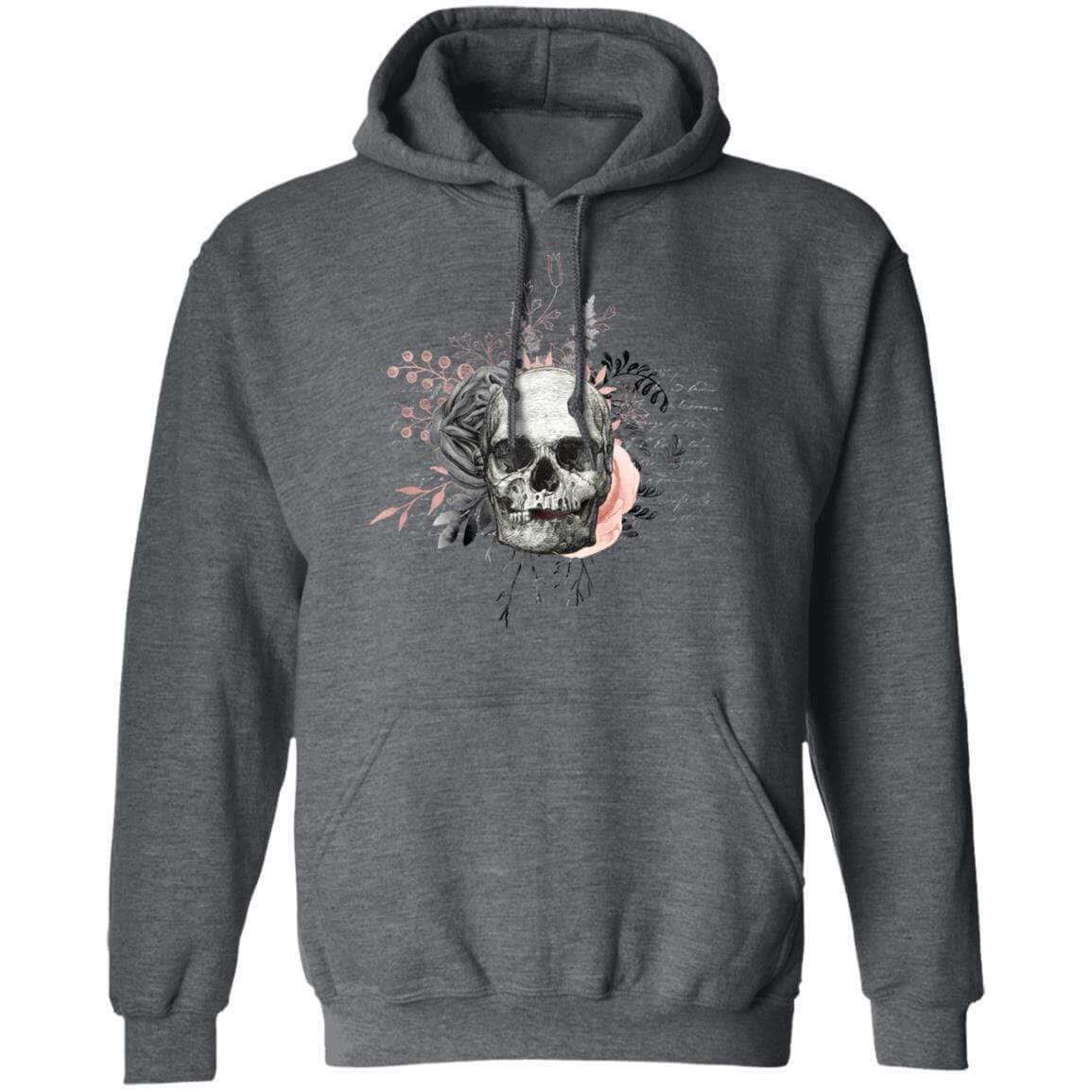 Sweatshirts Dark Heather / S Winey Bitches Co Floral Skull Design #4 Pullover Hoodie 8 oz. WineyBitchesCo