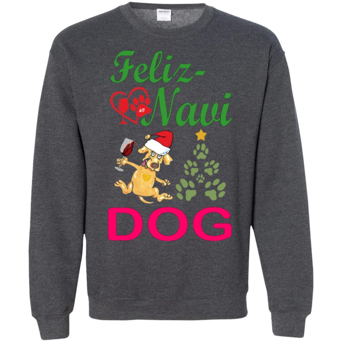 Sweatshirts Dark Heather / S WineyBitches.co Feliz Navi Dog Crewneck Pullover Sweatshirt  8 oz.-Grn-Red WineyBitchesCo