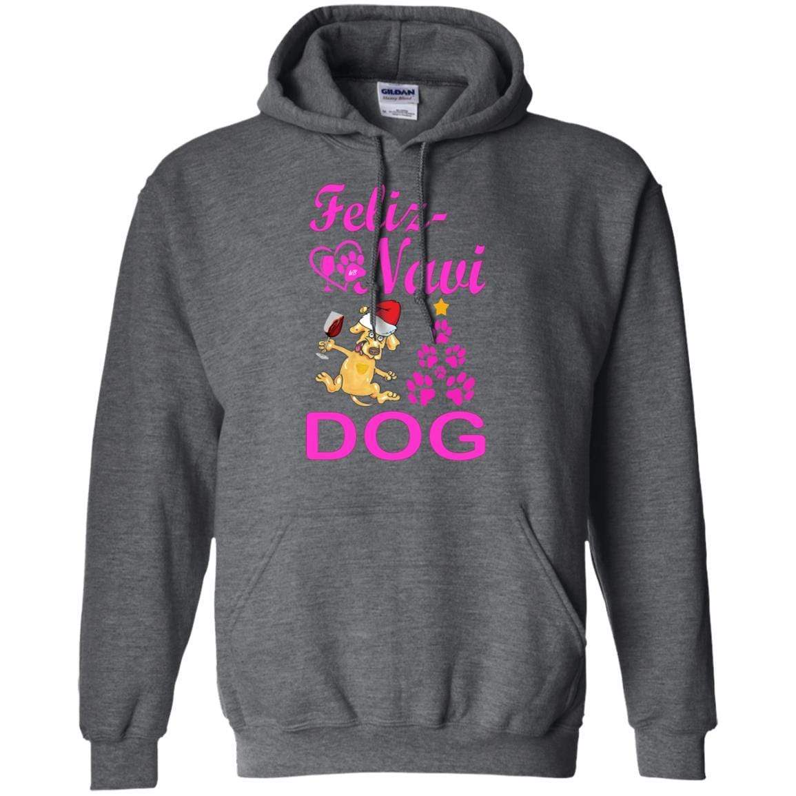 Sweatshirts Dark Heather / S WineyBitches.Co "Feliz Navi Dog" Pullover Hoodie 8 oz. -Pink Lettering WineyBitchesCo