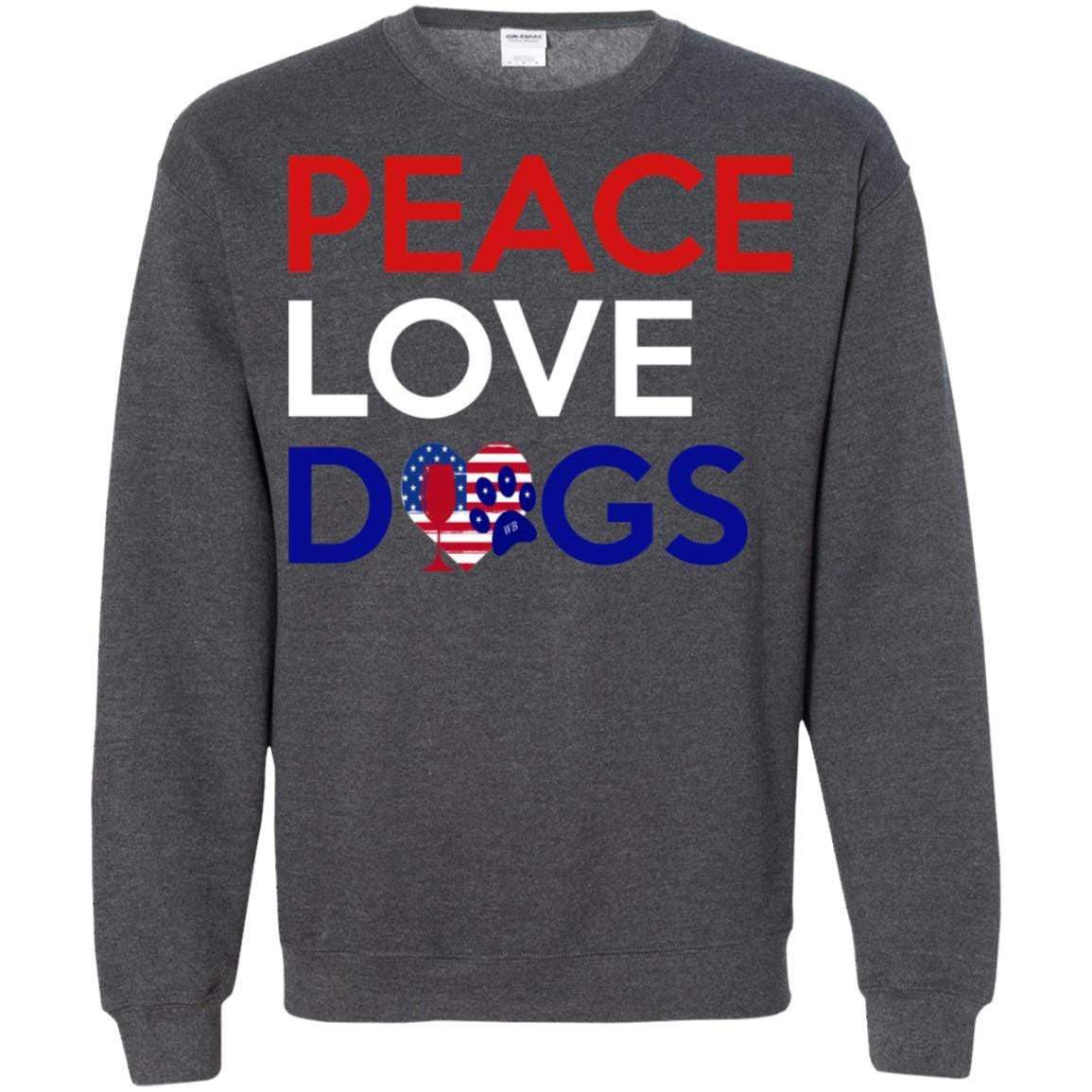 Sweatshirts Dark Heather / S WineyBitches.Co Peace Love Dogs Crewneck Pullover Sweatshirt  8 oz. WineyBitchesCo