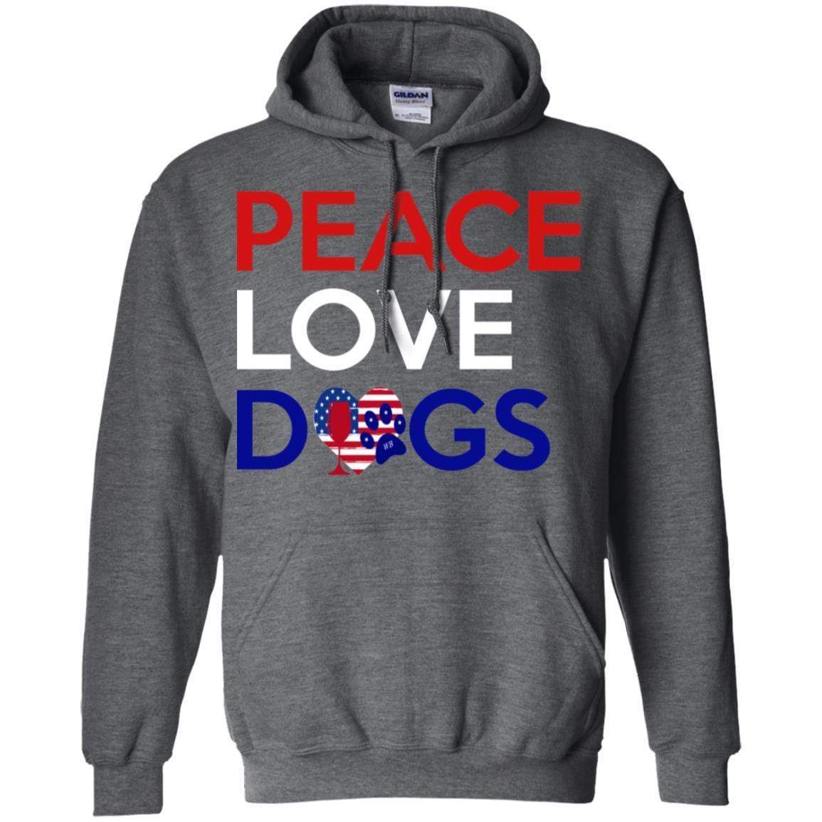 Sweatshirts Dark Heather / S WineyBitches.Co Peace Love Dogs Pullover Hoodie 8 oz. WineyBitchesCo