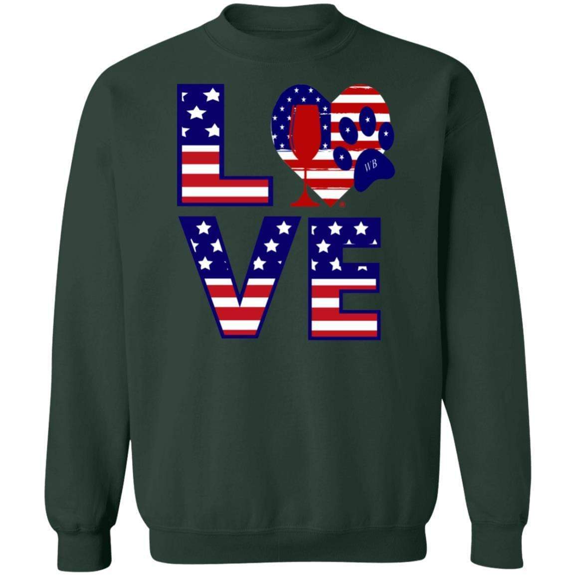 Sweatshirts Forest Green / S Winey Bitches Co "American Love Paw" Crewneck Pullover Sweatshirt  8 oz. WineyBitchesCo