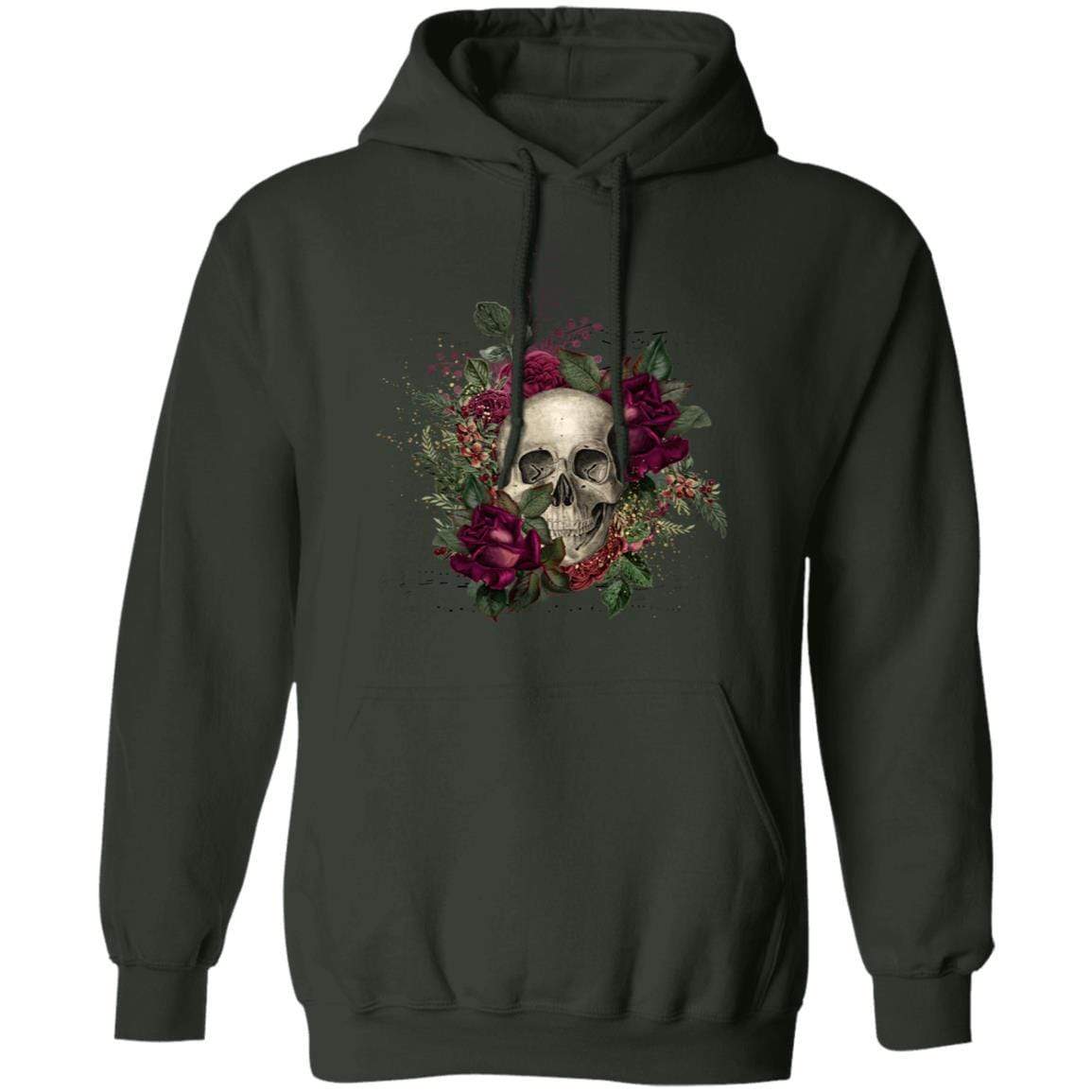 Sweatshirts Forest Green / S Winey Bitches Co Floral Skull Design #2 Pullover Hoodie 8 oz. WineyBitchesCo