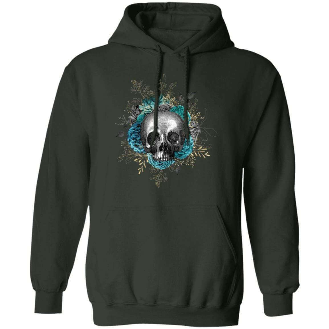 Sweatshirts Forest Green / S Winey Bitches Co Floral Skull Design #3 Pullover Hoodie 8 oz. WineyBitchesCo