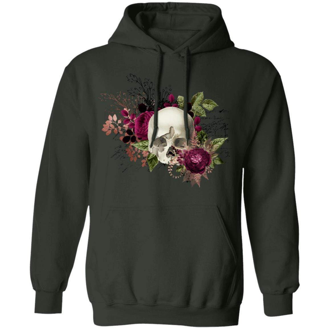 Sweatshirts Forest Green / S Winey Bitches Co Floral Skull Design #6 Pullover Hoodie 8 oz. WineyBitchesCo