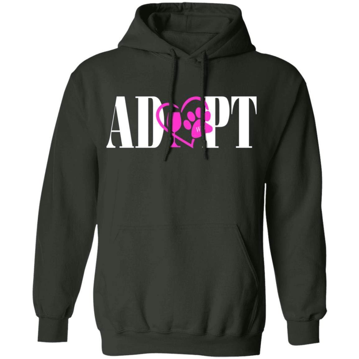 Sweatshirts Forest Green / S WineyBitches.Co “Adopt” Pullover Hoodie 8 oz.- Pink Heart-White Lettering WineyBitchesCo