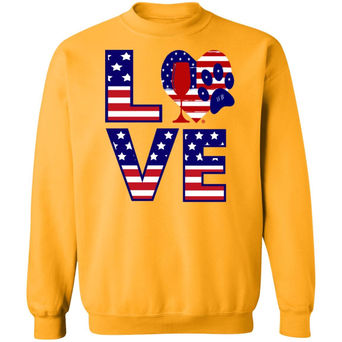 Sweatshirts Gold / S Winey Bitches Co "American Love Paw" Crewneck Pullover Sweatshirt  8 oz. WineyBitchesCo