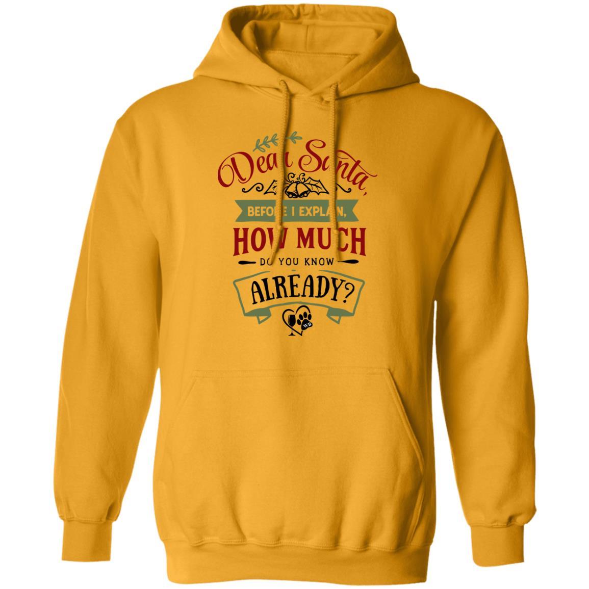 Sweatshirts Gold / S WineyBitches.Co "Dear Santa Before I Explain, How Much Do You Already Know" Pullover Hoodie 8 oz. WineyBitchesCo