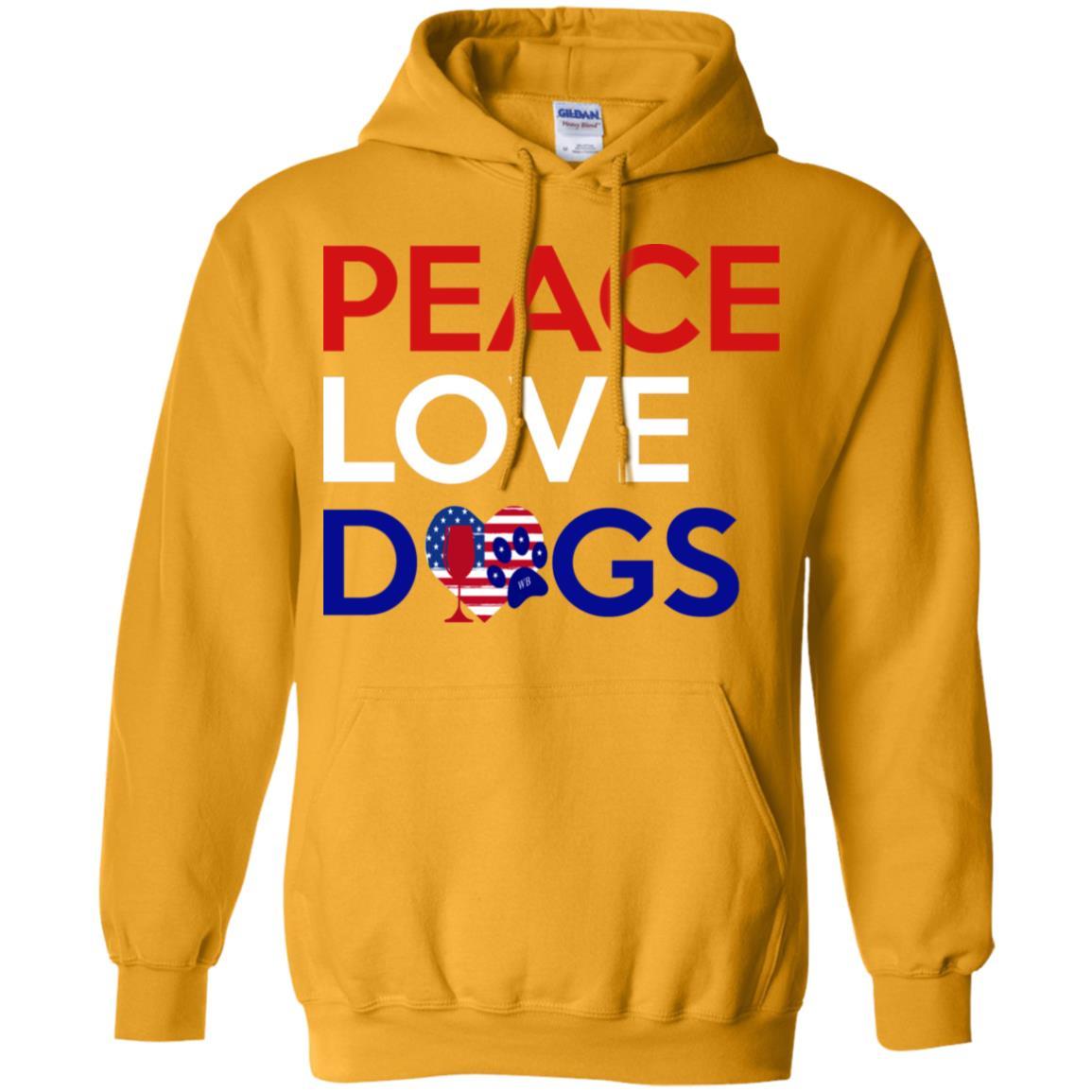 Sweatshirts Gold / S WineyBitches.Co Peace Love Dogs Pullover Hoodie 8 oz. WineyBitchesCo
