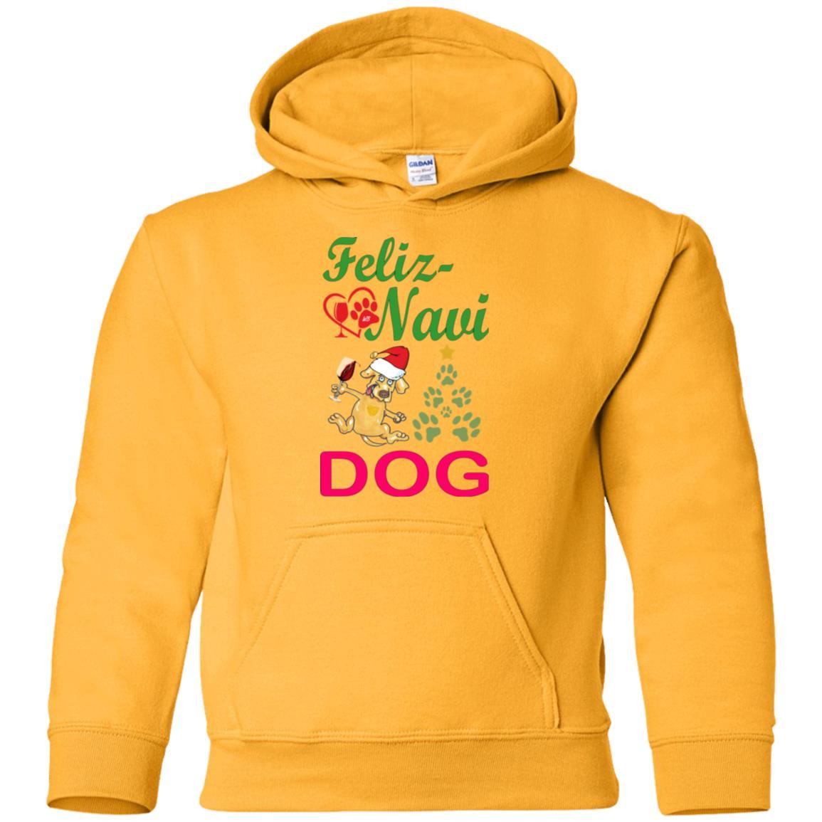 Sweatshirts Gold / YS WineyBitches.co Feliz Navi Dog Youth Pullover Hoodie WineyBitchesCo