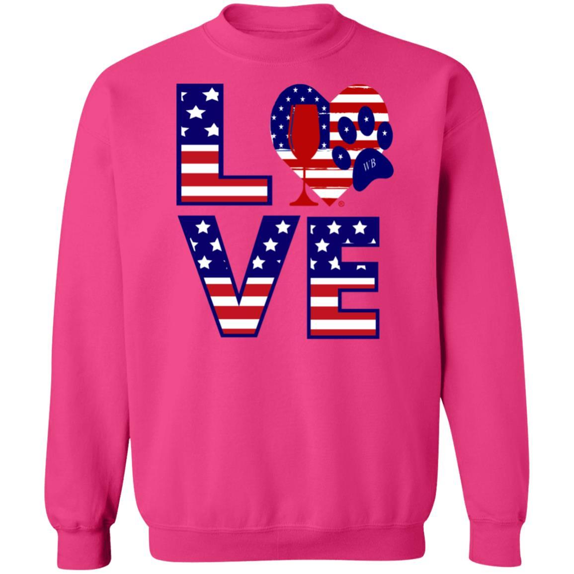 Sweatshirts Heliconia / S Winey Bitches Co "American Love Paw" Crewneck Pullover Sweatshirt  8 oz. WineyBitchesCo