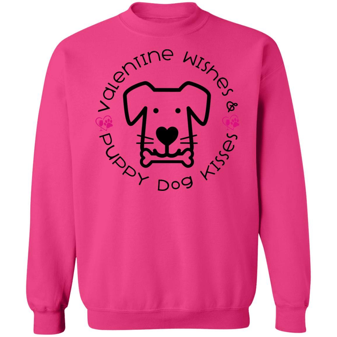 Sweatshirts Heliconia / S Winey Bitches Co Crewneck 'Valentine Wishes and Puppy Dog Kisses" (Dog) Pullover Sweatshirt  8 oz. WineyBitchesCo