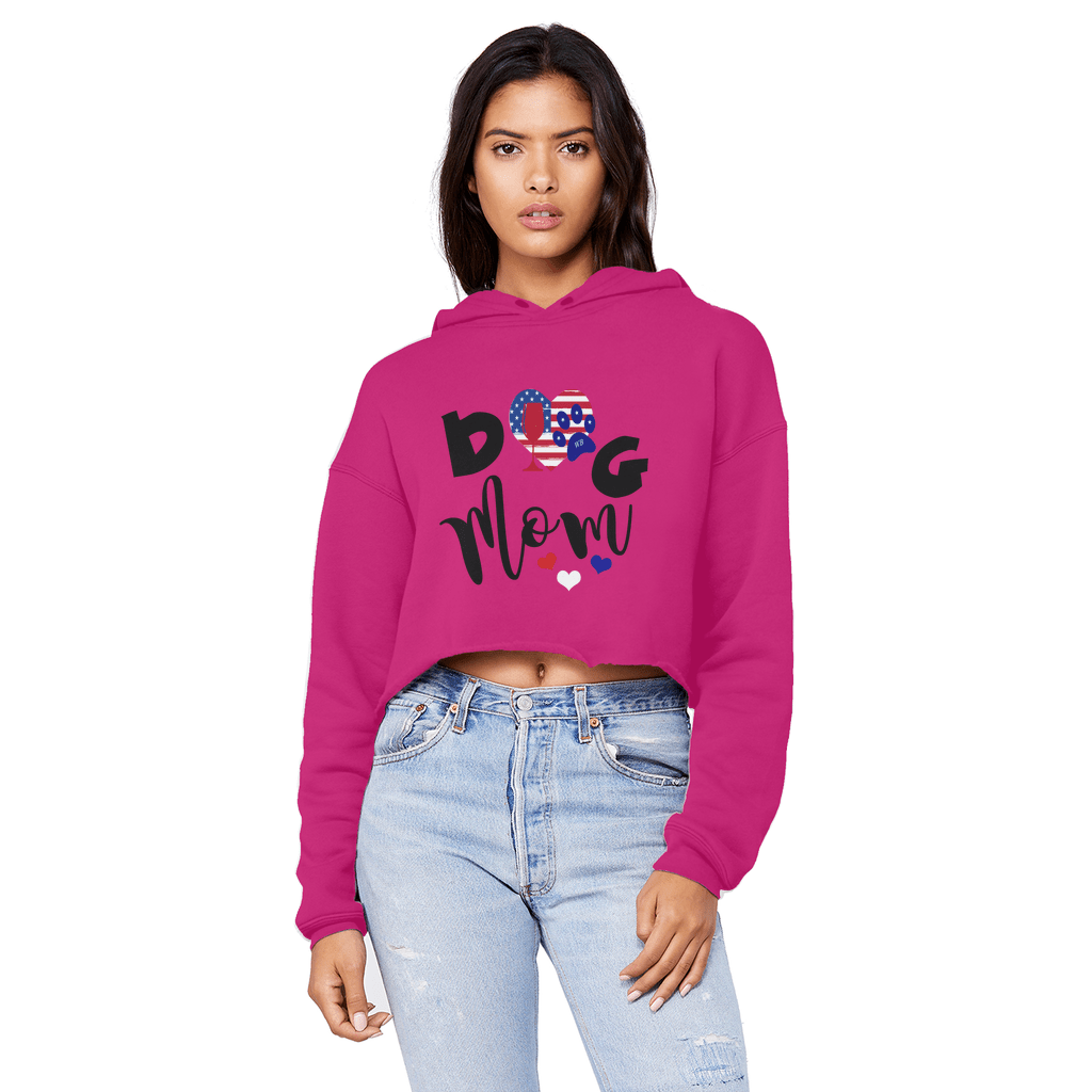 Sweatshirts Hot Pink / XS WineyBitches.Co American Dog Mom Unisex Cropped Raw Edge Boyfriend Hoodie WineyBitchesCo