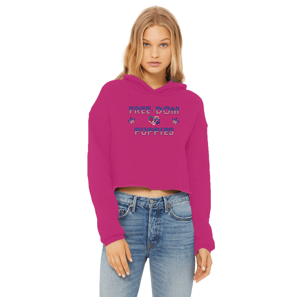 Sweatshirts Hot Pink / XS WineyBitches.Co Free-Dom Puppies Ladies Cropped Raw Edge Hoodie WineyBitchesCo