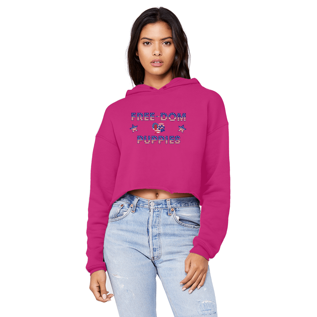 Sweatshirts Hot Pink / XS WineyBitches.Co Free-Dom Puppies Unisex Cropped Raw Edge Boyfriend Hoodie WineyBitchesCo
