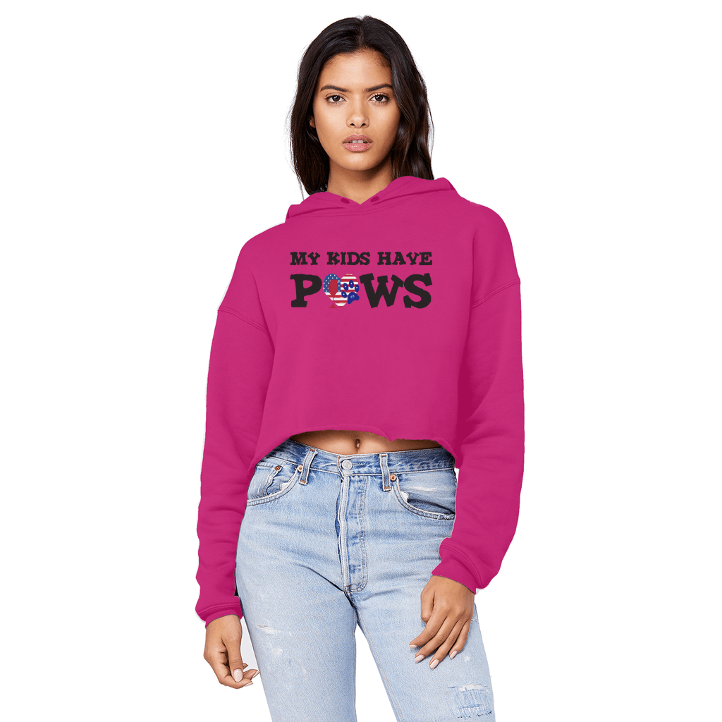 Sweatshirts Hot Pink / XS WineyBitches.Co My Kids Have Paws Unisex Cropped Raw Edge Boyfriend Hoodie WineyBitchesCo
