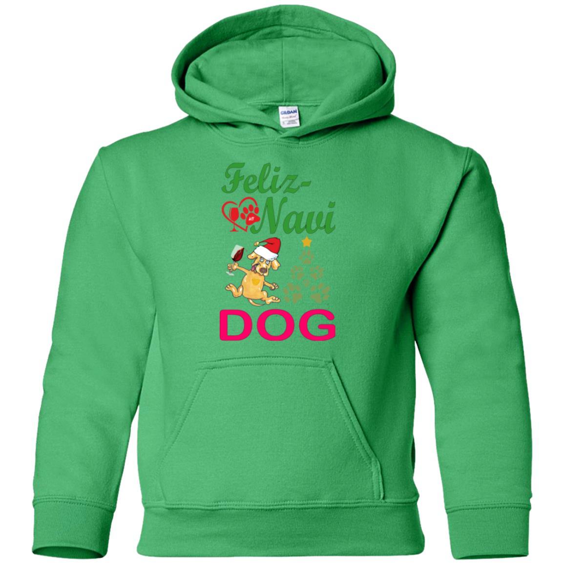 Sweatshirts Irish Green / YS WineyBitches.co Feliz Navi Dog Youth Pullover Hoodie WineyBitchesCo