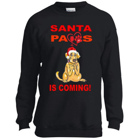 Sweatshirts Jet Black / YXS WineyBitches.co Santa Paws Is Coming Youth Crewneck Sweatshirt WineyBitchesCo
