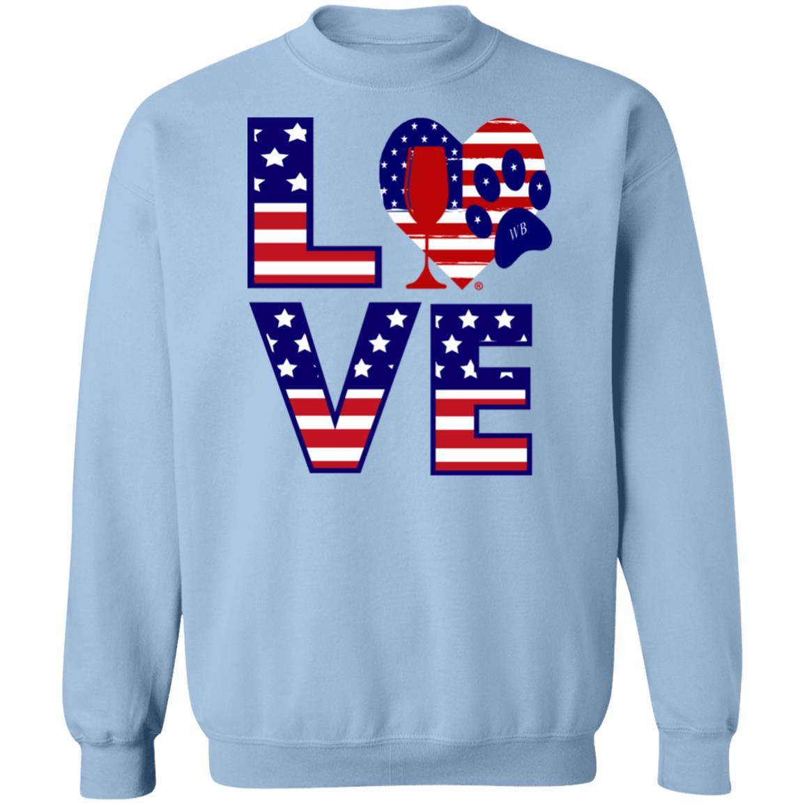 Sweatshirts Light Blue / S Winey Bitches Co "American Love Paw" Crewneck Pullover Sweatshirt  8 oz. WineyBitchesCo