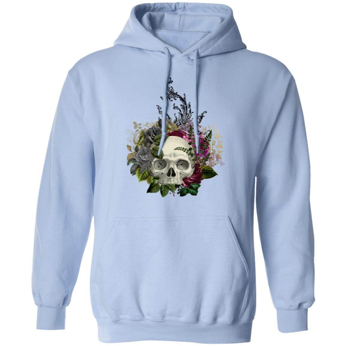 Sweatshirts Light Blue / S Winey Bitches Co Floral Skull Design #1 Pullover Hoodie 8 oz. WineyBitchesCo