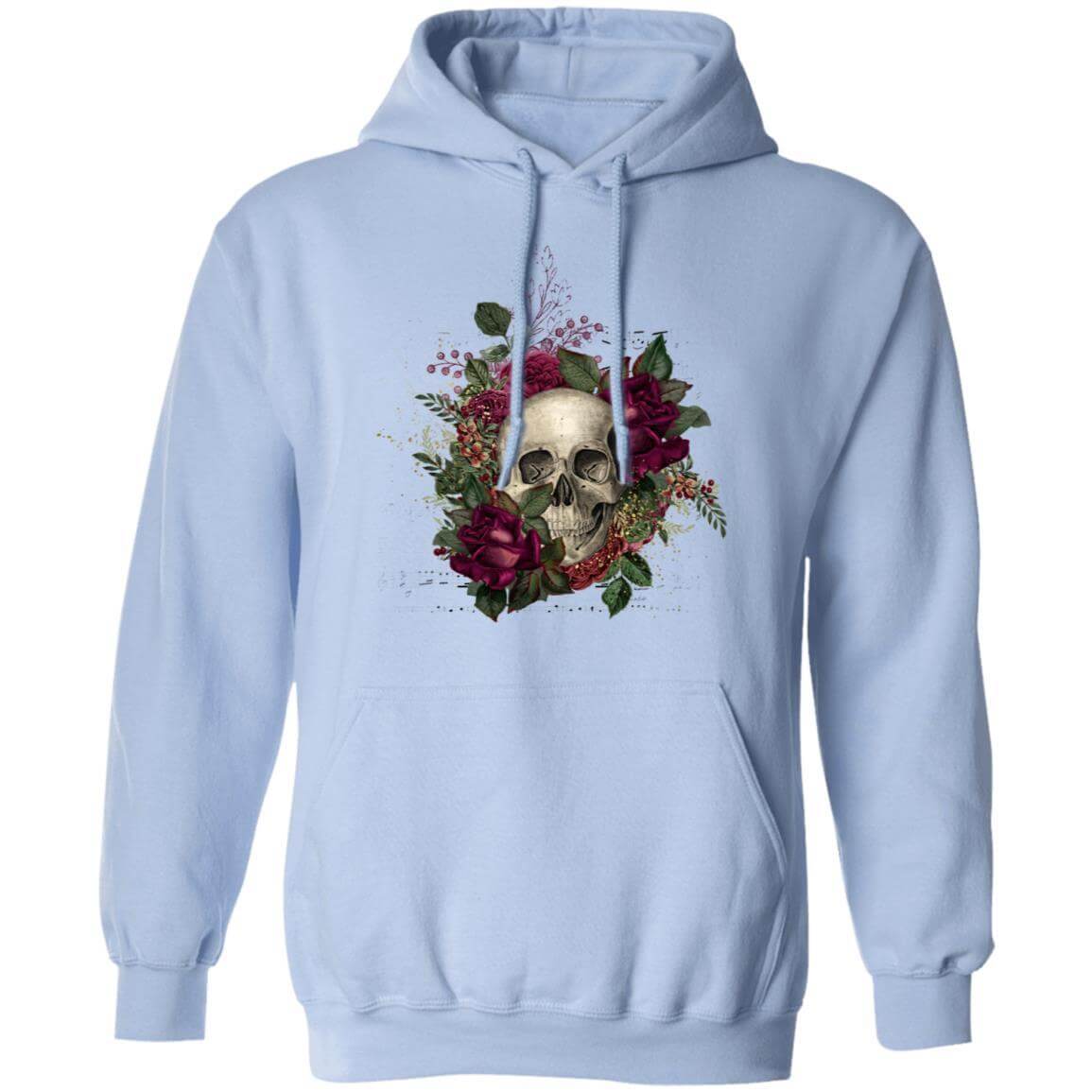 Sweatshirts Light Blue / S Winey Bitches Co Floral Skull Design #2 Pullover Hoodie 8 oz. WineyBitchesCo