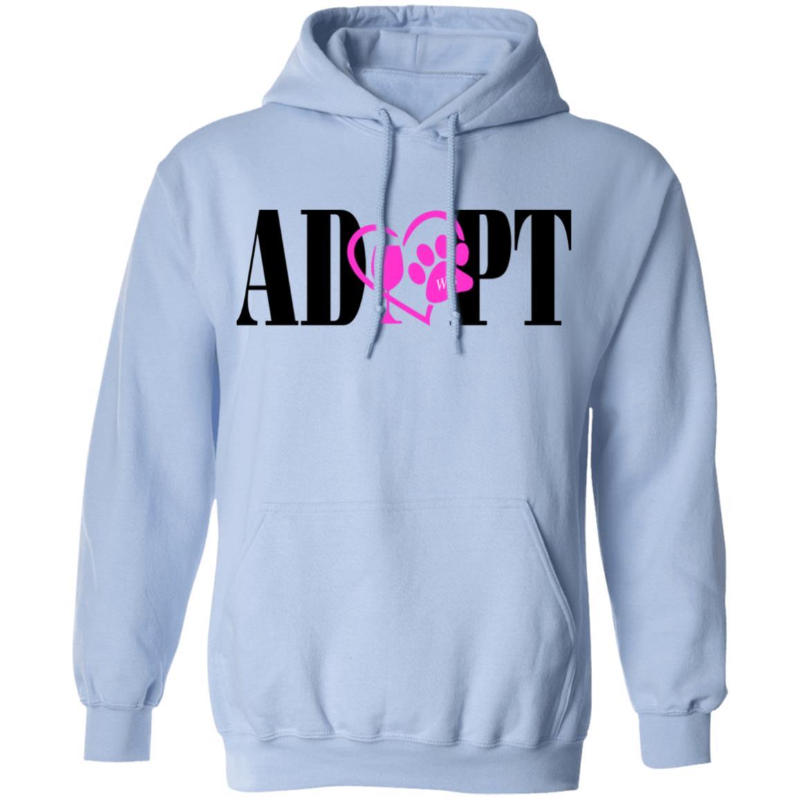 Sweatshirts Light Blue / S WineyBitches.Co “Adopt” Pullover Hoodie 8 oz.- Pink Heart- Blk Lettering WineyBitchesCo