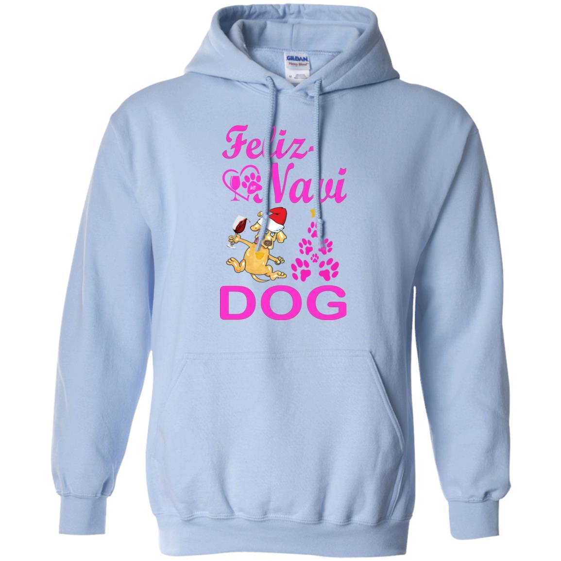 Sweatshirts Light Blue / S WineyBitches.Co "Feliz Navi Dog" Pullover Hoodie 8 oz. -Pink Lettering WineyBitchesCo