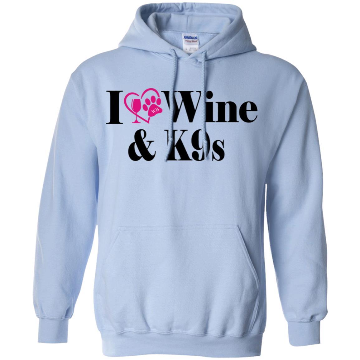 Sweatshirts Light Blue / S WineyBitches.Co "I Love Wine and K9s" Pullover Hoodie 8 oz. WineyBitchesCo