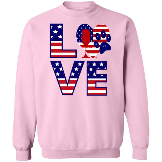 Sweatshirts Light Pink / S Winey Bitches Co "American Love Paw" Crewneck Pullover Sweatshirt  8 oz. WineyBitchesCo