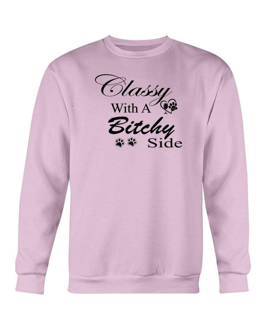Sweatshirts Light Pink / S Winey Bitches Co "Classy with a Bitchy Side" White Letters Sweatshirt - Crew WineyBitchesCo