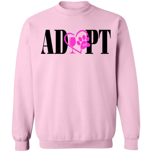 Sweatshirts Light Pink / S WineyBitches.Co “Adopt” Crewneck Pullover Sweatshirt  8 oz.- Pink Heart- Blk Lettering WineyBitchesCo
