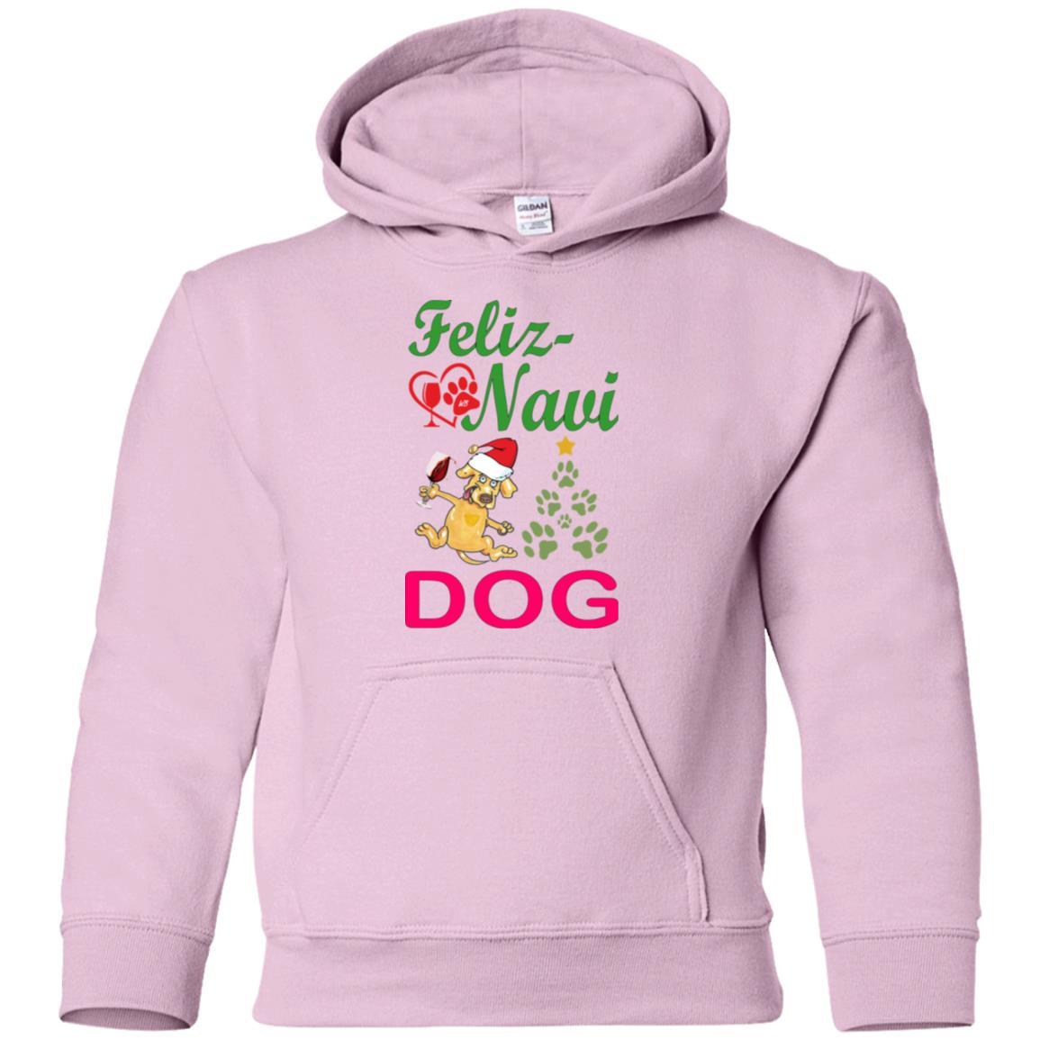 Sweatshirts Light Pink / YS WineyBitches.co Feliz Navi Dog Youth Pullover Hoodie WineyBitchesCo