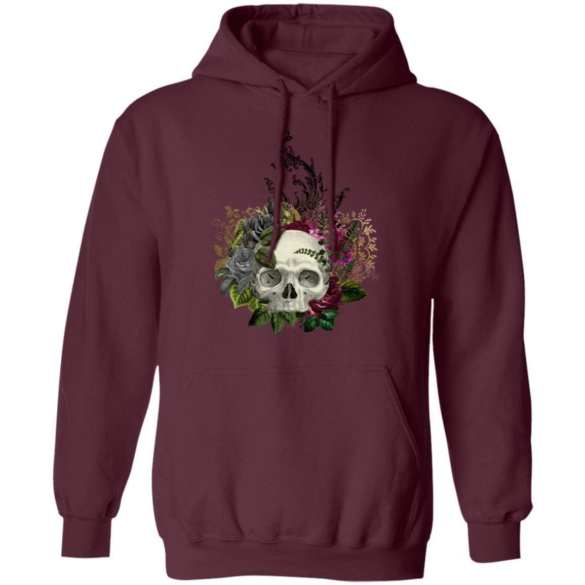 Sweatshirts Maroon / S Winey Bitches Co Floral Skull Design #1 Pullover Hoodie 8 oz. WineyBitchesCo