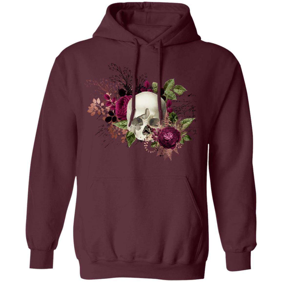 Sweatshirts Maroon / S Winey Bitches Co Floral Skull Design #6 Pullover Hoodie 8 oz. WineyBitchesCo