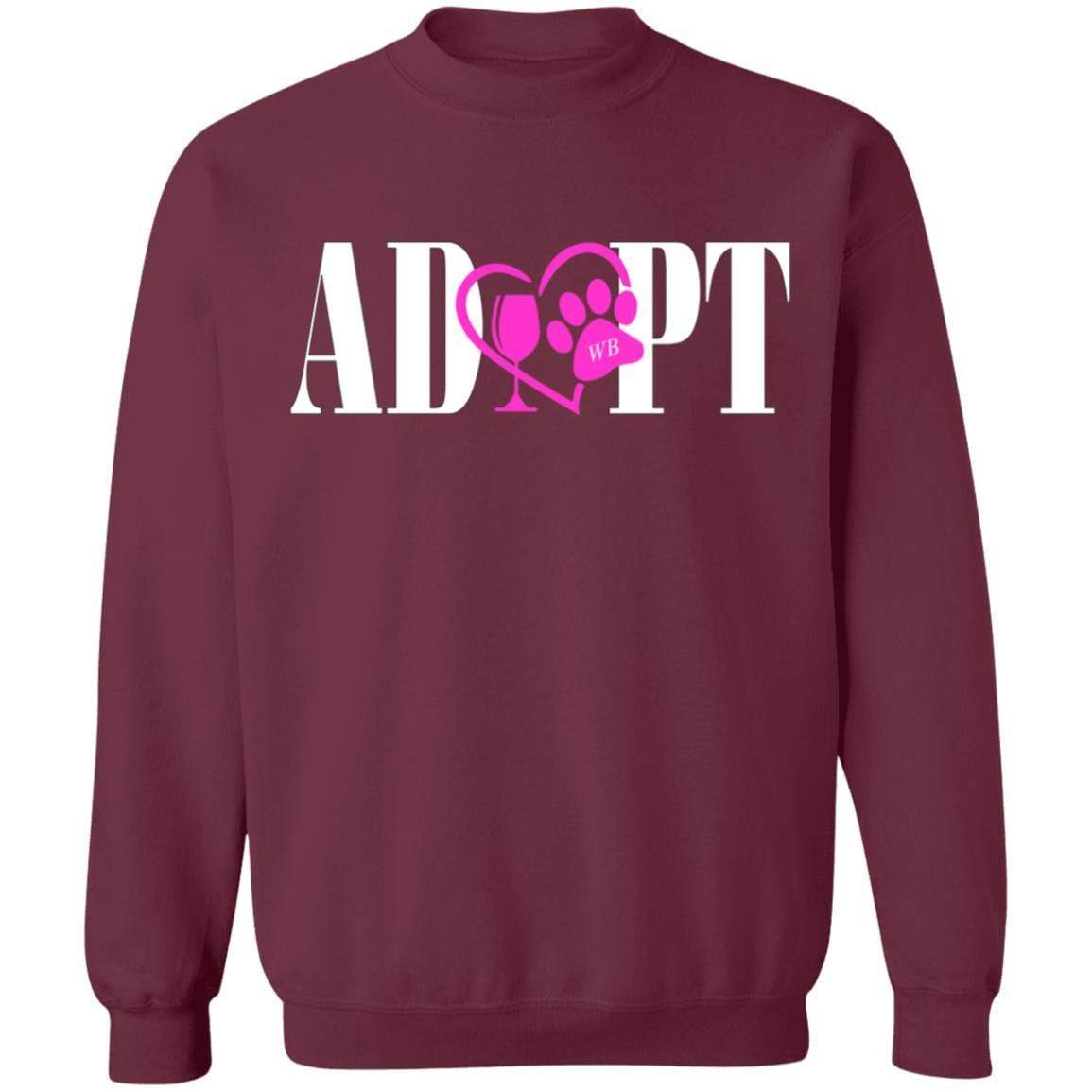 Sweatshirts Maroon / S WineyBitches.Co “Adopt” Gildan Crewneck Pullover Sweatshirt  8 oz.-Pink Heart-Wht Lettering WineyBitchesCo